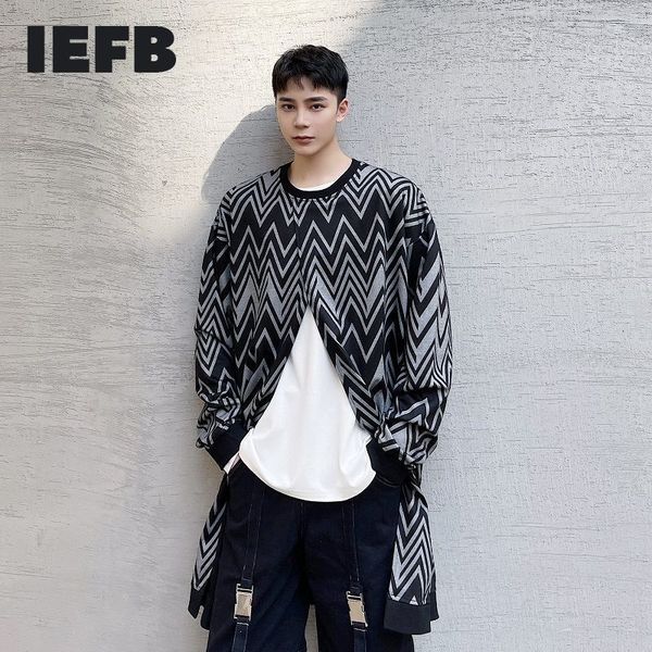 IEFB nicho design tendência elegante estilo geométrico t-shirt longo t-shirt longo para homens primavera redondo pescoço tops 9Y5643 210524