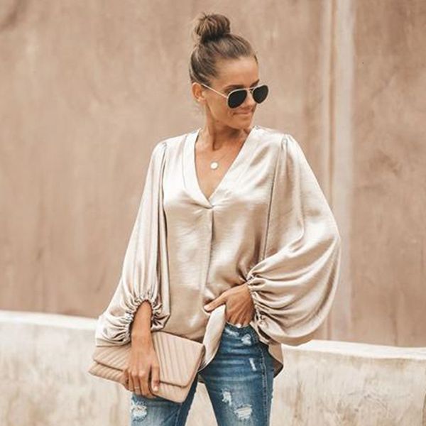 

women's & shirts spring shirt female blouse lantern sleeve casual v-neck fashion women loose blouses, White