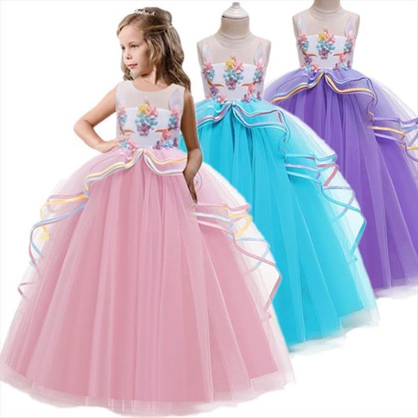 

unicorn teenager girl party dresses for kids long tail wedding birthday grown chirldren elegant formal evening costume 6 14years, Red;yellow