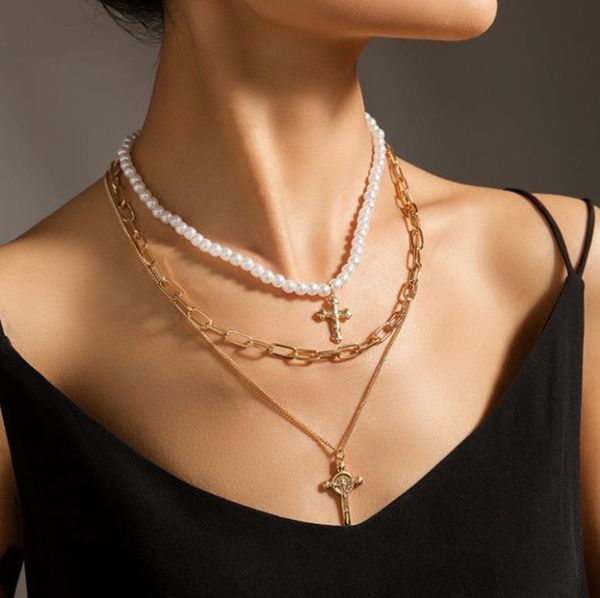 

chokers punk korean fashion vintage gold silver color cross pendant clavicle necklace for women girls party gift cn250, Golden;silver