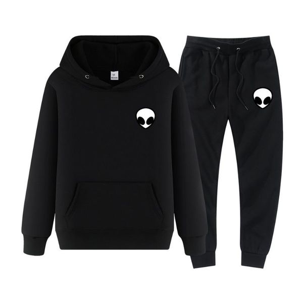 

men's hoodies & sweatshirts 2021 ladies casual wear suits sportswear sets solid color pullover + pants suit autumn and winter print fas, Black