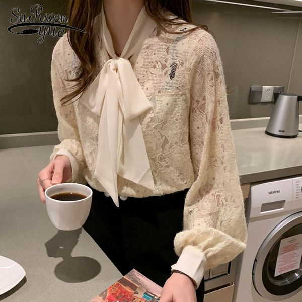 Moda Solid Woman Shirt Lace Women Blusa 2021 Autumn Korean Tops Lanterna Manga de lanterna Casual BLUSAs Office Lady Roupos 10566 Blush feminino