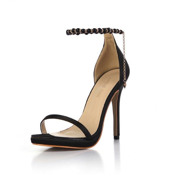 

dress shoes concise satin bridals party stiletto pearl ankle strap women heeled sandal damenschuhe hochzeit braut knochelriemchen 0640a-13k, Black
