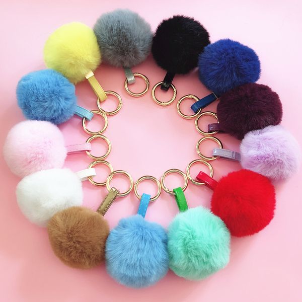 

8cm fluffy pom keychains faux fur ball car keyring holder women charm bag pompom key chains rings pendant jewelry gifts, Slivery;golden