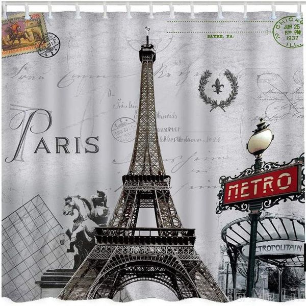 

shower curtains paris by ho me lili curtain eiffel tower french post metro city horse flower wreath stamp bathroom decorative with hooks