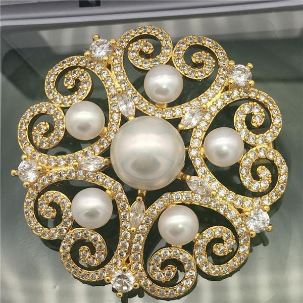 

pins, brooches wholesale good austria zircon inlay 5-7mm fw quality white pearl brooch scarf clips breastpin pendant, Gray