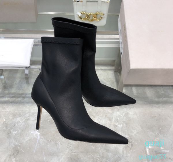 

designer winter fashion mid-tube boots spring and autumn single shoes thin booties black satin stretch ankle boot female pointed