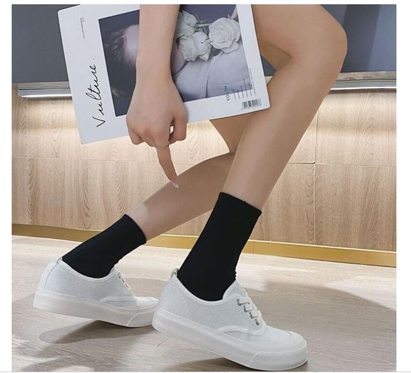 

knitted mesh women white shoes 2021 summer spring breathable student casual sport flats shoes outside 2.5cm heel 35-39 size, Black