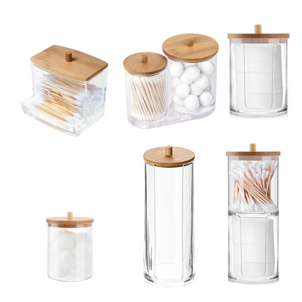 

storage boxes & bins makeup cotton pad organizer box for swabs rod cosmetics jewelry bathroom container with bamboo lid
