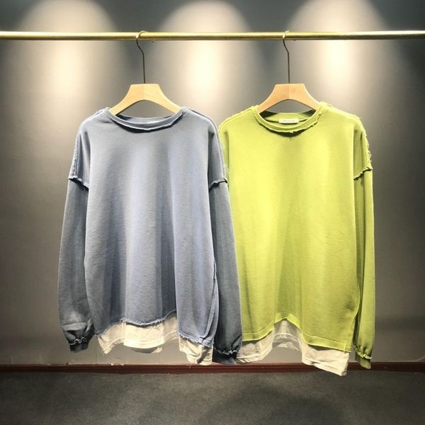 

oversized crew neck sweatshirt women coat spring fake two-piece harajuku sweatshirts casual solid color stitching thin pullovers 210603, Black