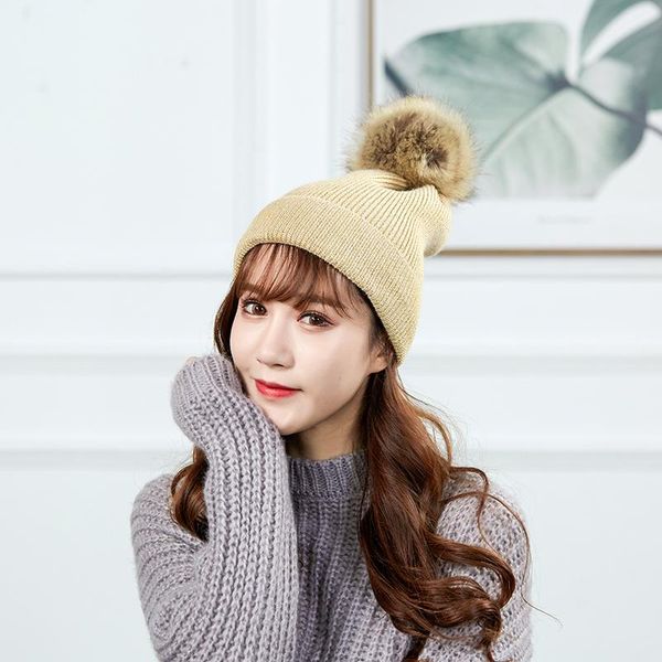

beanie/skull caps fashion winter beanie hat for women knitted pompom slouchy skullies velvet lining female warm soft korean red cap, Blue;gray