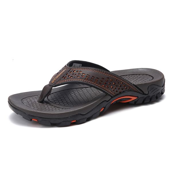 

slippers jumpmore summer flip flops men shoes outdoor fashion pu leather flat beach holiday size 40-48 xchf, Black