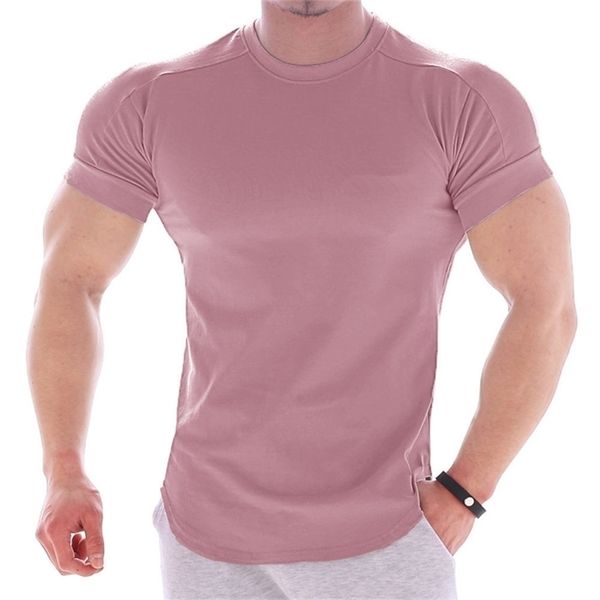 

casual solid short sleeve t shirt men gym fitness sports cotton t-shirt male bodybuilding skinny tee summer clothes 210716, White;black