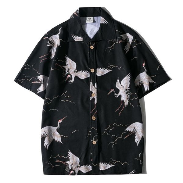 

men's casual shirts camisa masculina summer short sleeve hawaii male animal print beach shirt streetwear holiday hombre, White;black