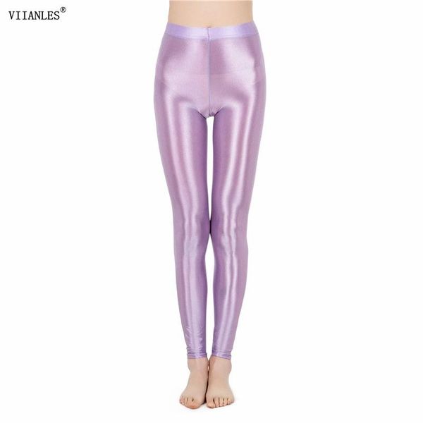 

women's leggings viianles women solid high waist push up skinny leggins shine club bodycon female fitness breathable stretch shiny, Black