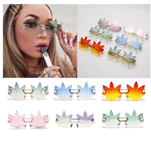 

bulk vendors trendy rimless sunglasses for women wholesale leaves style metal large steampunk sun glasses men gradient shades, White;black
