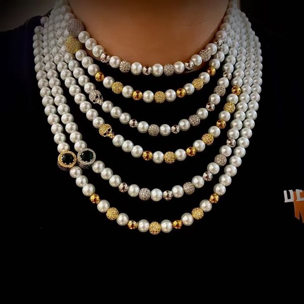 Originale semplice collana di perle retrò uomo e donna hip hop regolazione catena clavicola coppia girocollo