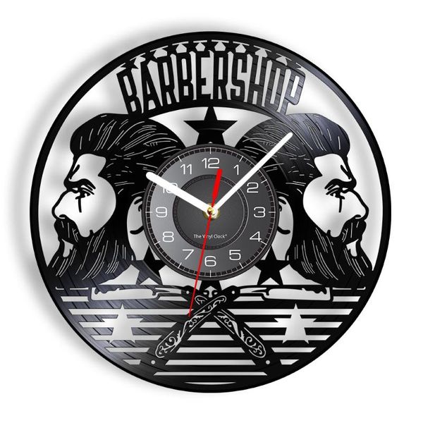 

wall clocks barber shop hairdresser vintage record clock hair shaver decorative for man club watch hipster styling artwork