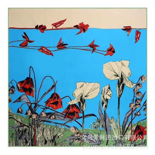 

scarves 17 colors 130cm*130cm 2021 silk twill scarf for women large square headband fashion print shawl hijab, Blue;gray