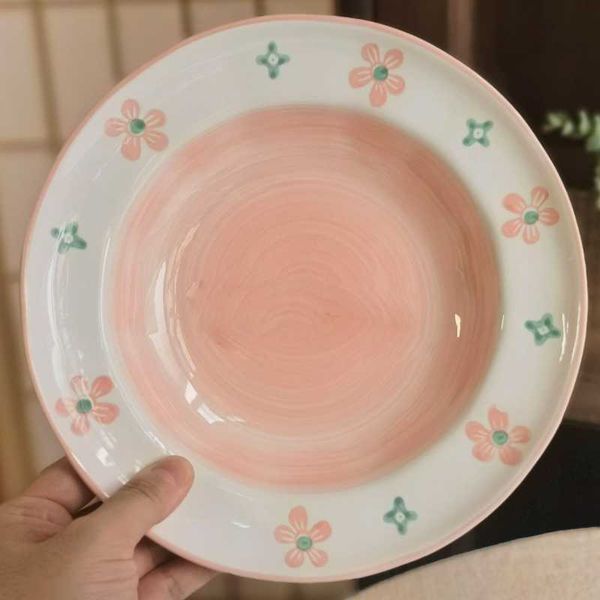 

dishes & plates 9 inch pink and tender flower ceramic dessert plate breakfast hand-painted home decoration kitchen supplies