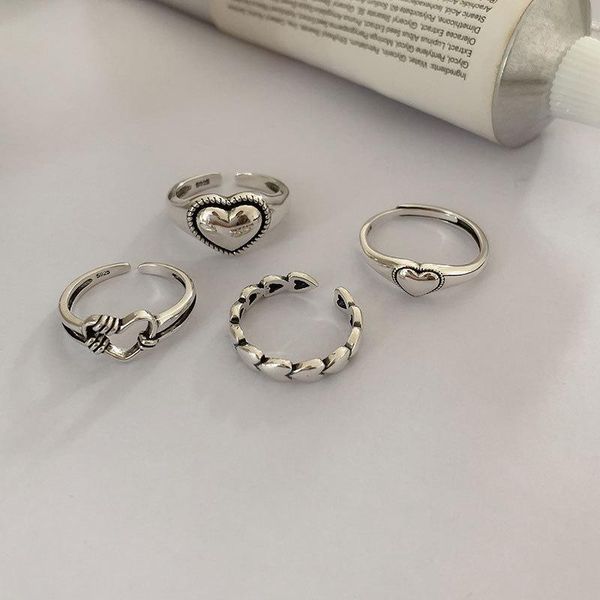 

wedding rings punk hollow heart opening for women fashion girlfriend love ring couple engagement jewelry adjustable, Slivery;golden
