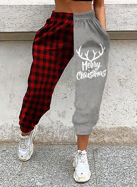 

women's pants christmas series printed leisure sports for women, Black;white