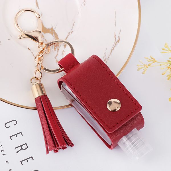 

party favor hand sanitizer holder with bottle leather tassel keychain portable disinfectant case empty bottles keychains kkb7239