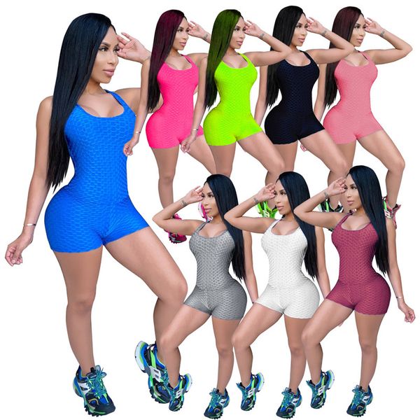 

wholesale bulk summer hollow out jumpsuits women shorts ripped playsuits nightclub solid one piece onesies 7153, Black;white