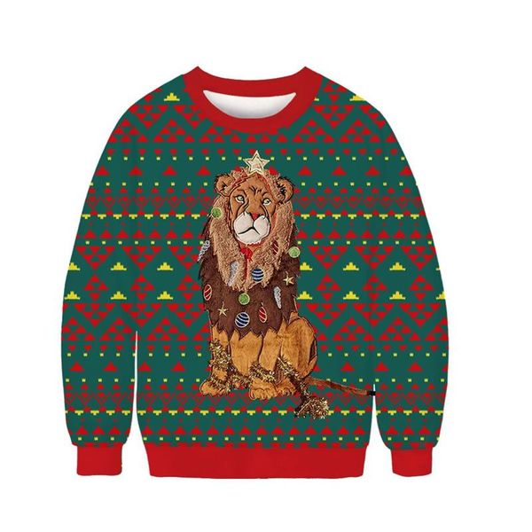 

men's sweaters men women funny holiday xmas crew neck sweater couple ugly christmas sweatshirt 3d lion printed autumn winter jumper, White;black