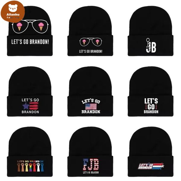 

let's go brandon black knitted hat winter warm letters printed fashion crochet hats outdoor sports ski cyclings beanie skull caps 591w, Yellow