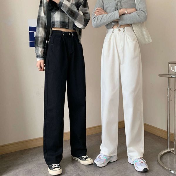 

white spring and autumn high waist thin wide leg pants loose daddy, Blue