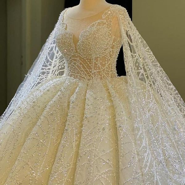 

luxurious beading pearls ball gown wedding dress with wrap lace up sequins long custom made bridal gowns vestido de novia, White