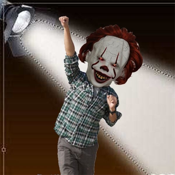 

clown comes back 2pennywise latex glow cosplay mask horror eyes with light led wig