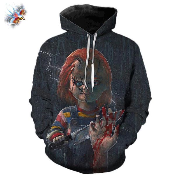 

men's hoodies & sweatshirts horror movie chucky 3d teens fashion men hooded spring casual outerwear plus size coat xs-7xl, Black