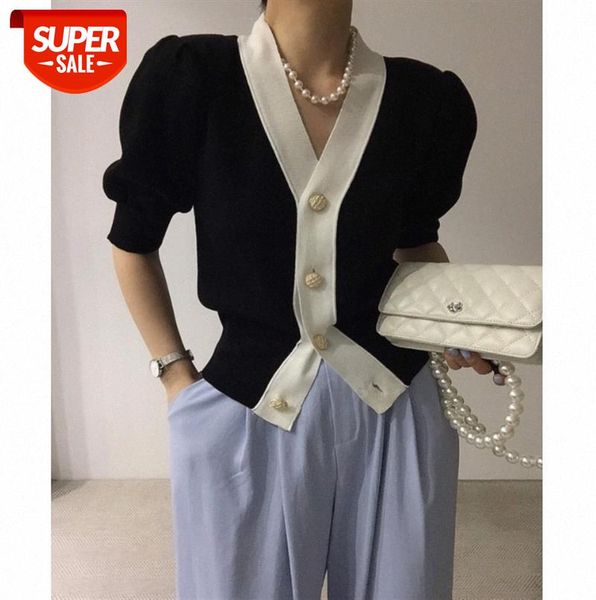 

chic hit color small fragrant wind sweater coat short-sleeved #qb1d, Black;gray