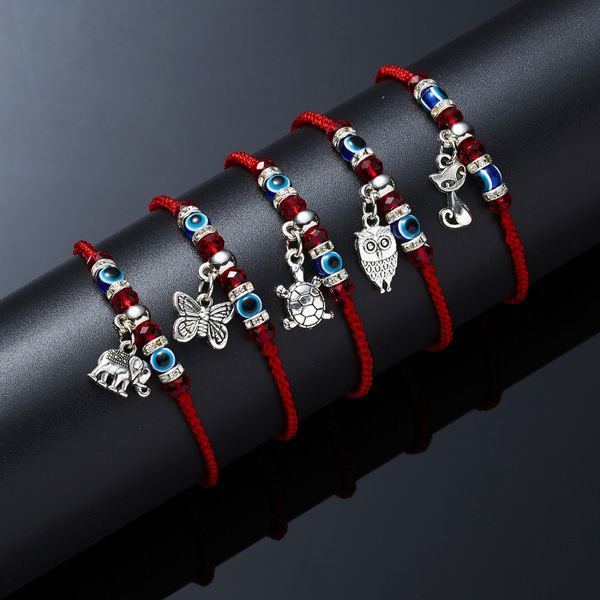 

wholesale handmade red cord antique butterfly owl turtle charm bracelet with good luck, Golden;silver