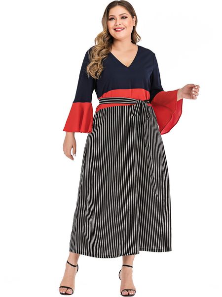 

plus size dresses hy89338# large contrast stitching