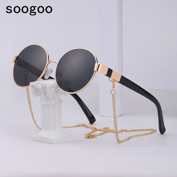 Солнцезащитные очки Модный ретро с цепью 2021 Классический круглый кадр Держатель Ожерелье Солнцезащитные очки Дизайнерские очки UV400