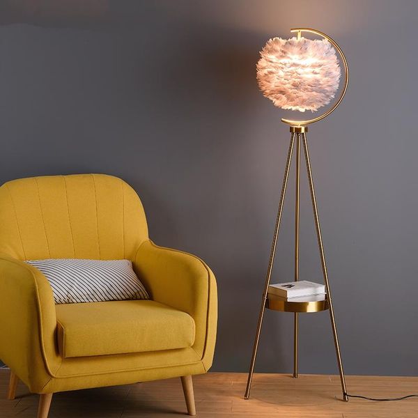 

nordic ins luxury feather lamp tripod storage glass ball floor for living room decoration bedroom bedside girl's lamps