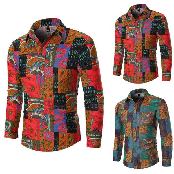 

vetement femme 2021 men's slim fit male shirts clothes autumn ethnic business leisure printing long-sleeved shirt blouse casual, White;black