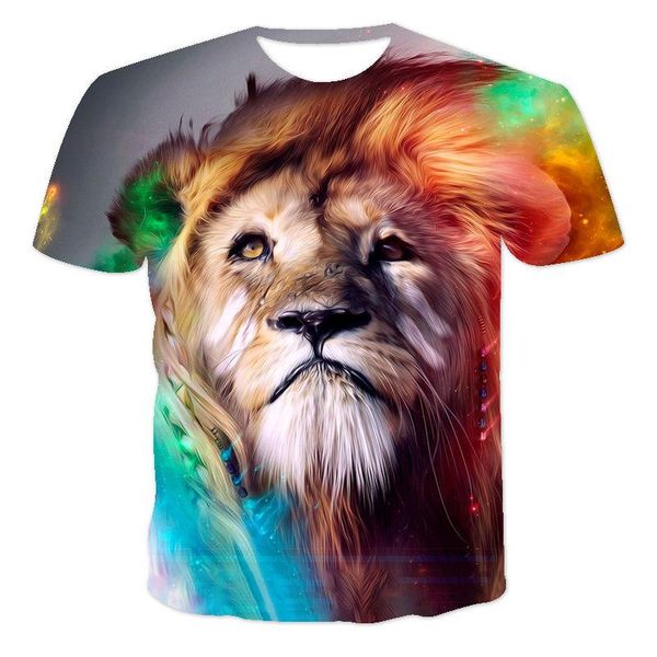 

men's t-shirts 2021 summer 3d printing t-shirt animal lion o-neck hip-hop street style short-sleeved oversized, White;black