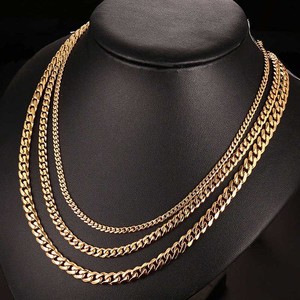 Ожерелья Кубинские ссылки цепи ожерелье мужские черные золотые хип-хоп SteamPunk стальное ожерелье для шеи подарки для мужчин ювелирные аксессуары Q0809