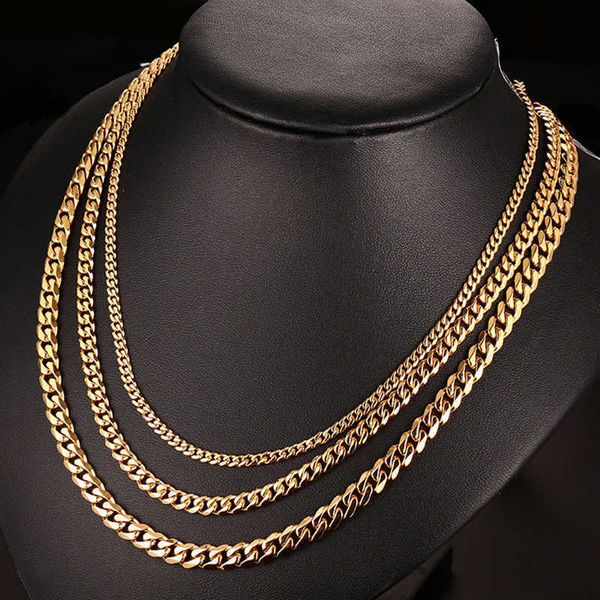 

necklaces cuban link chain necklace mens black gold hip hop steampunk steel necklace for neck gifts for man jewelry accessories q0809, Silver