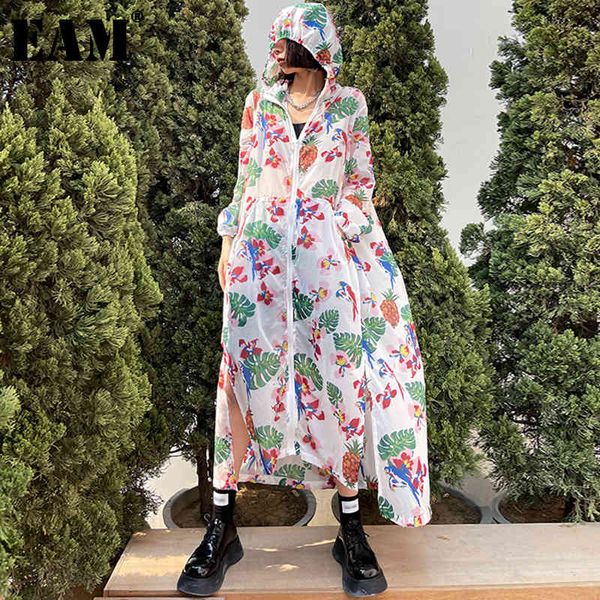 

[eam] loose fit print big size slit sunscreen jacket hooded long sleeve women coat fashion spring summer 1dd7579 21512, Black;brown