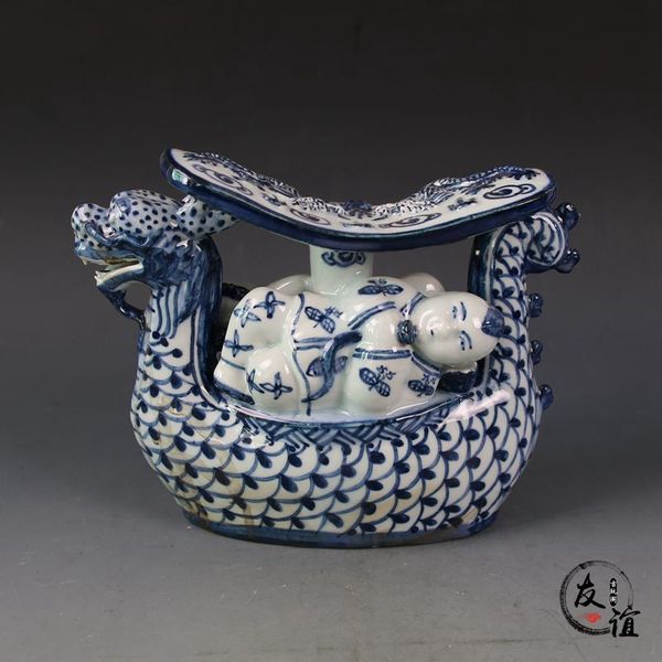 Jingdezhen porcelana azul e branco menino dourado e jade menina dragão barco porcelana almofada decoração de casa