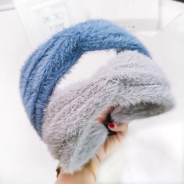 

hair accessories women hairband mink faux fur cross knot headband fashion girls wide head hoop autumn winter candy color