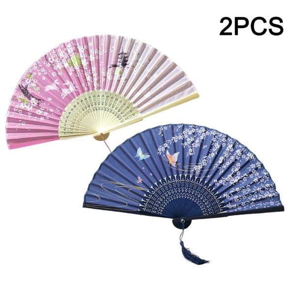 

other home decor 2pcs women handheld vintage props dance performance folding fan party student decoration chinese style with tassel silk