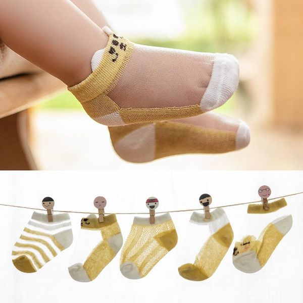 

socks 5 pairs/lot born soft cotton summer boy girl student fashion sports mesh for children teens, Pink;yellow