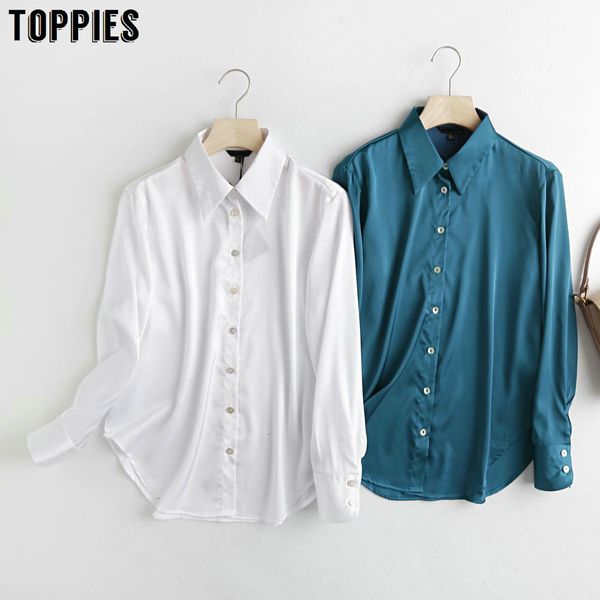 

ies blouses women green long sleeve blouse satin soft ol blusas 210412, White