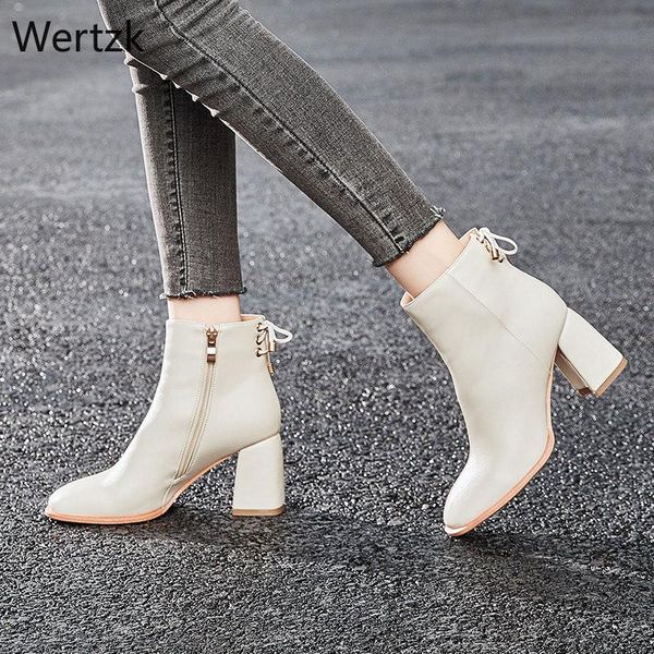 

boots sheepskin women ankle booties pointed toe fashion shoes female zip high heels party ladies winter black 2021 b021